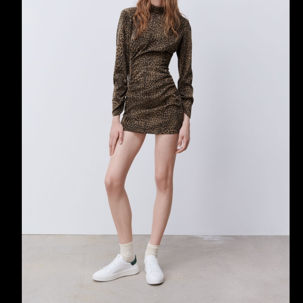 Zara corduroy animal print dress NWT